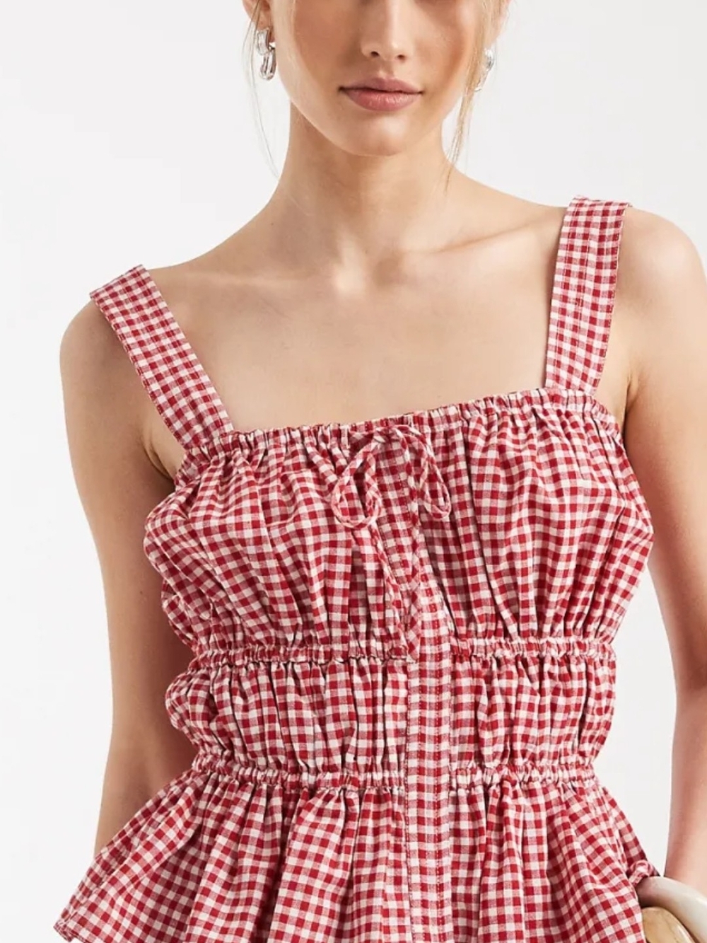 ASOS Red and White Gingham Smocked Peplum Tank